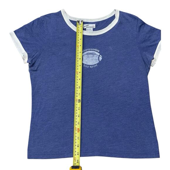 VINTAGE Abercrombie & Fitch Women’s Babydoll T-Shirt 80s Boy Sport Football Blue - Picture 6 of 6